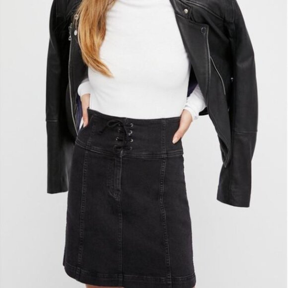 Free People Modern Femme Black Stretch Denim Corset Skirt - 6 - Picture 8 of 11